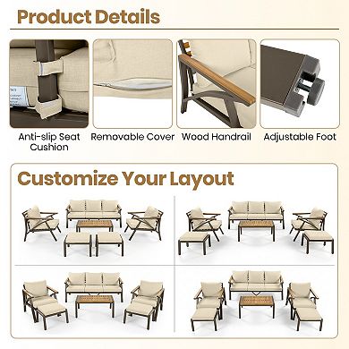 Eazegath 6-Piece Outdoor Steel Frame Conversation Sofa Set with Ottomans and Coffee Table