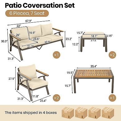 Eazegath 6-Piece Outdoor Steel Frame Conversation Sofa Set with Ottomans and Coffee Table