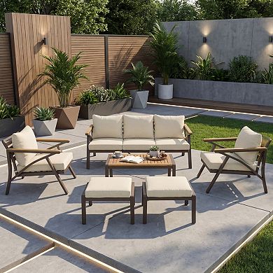 Eazegath 6-Piece Outdoor Steel Frame Conversation Sofa Set with Ottomans and Coffee Table