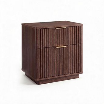 ANIXOL 23" Fluted Nightstand with Drawers and Charging Station;1pcs