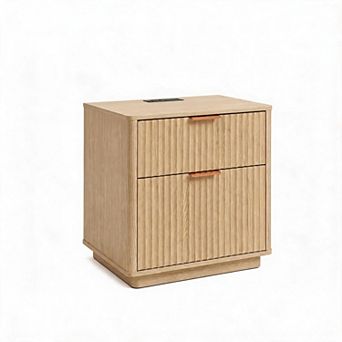 ANIXOL 23" Fluted Nightstand with Drawers and Charging Station;1pcs