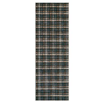 Washable Plaid Area Rug - Non-Slip Stain Resistant Faux Wool Carpet for Living Room, Bedroom