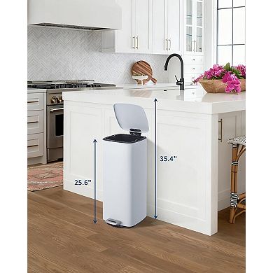 ANIXOL 8-Gallon Square Stainless Steel Trash Can，Foot Pedal