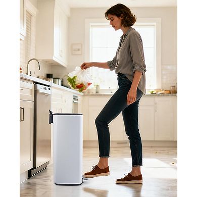 ANIXOL 8-Gallon Square Stainless Steel Trash Can，Foot Pedal