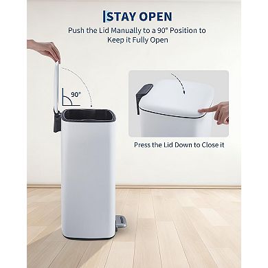 ANIXOL 8-Gallon Square Stainless Steel Trash Can，Foot Pedal