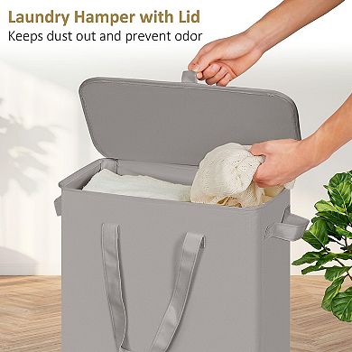 Slim Laundry Hamper Collapsible Dirty Clothes Bin With Handles