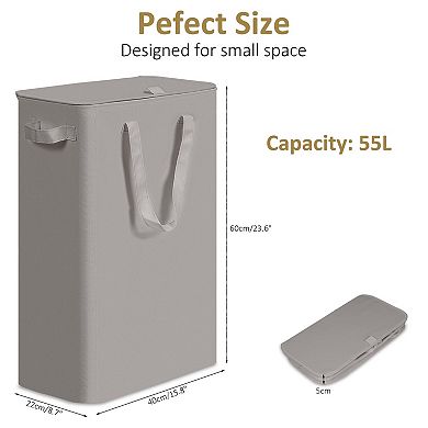 Slim Laundry Hamper Collapsible Dirty Clothes Bin With Handles