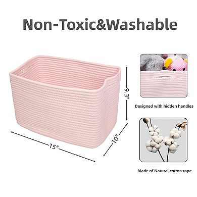 3pc Cotton Rope Woven Storage Basket Bins for Organizing Shelves