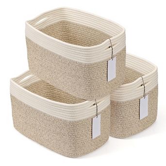 3 pc Cotton Rope Woven Storage Basket Bins for Organizing Shelves