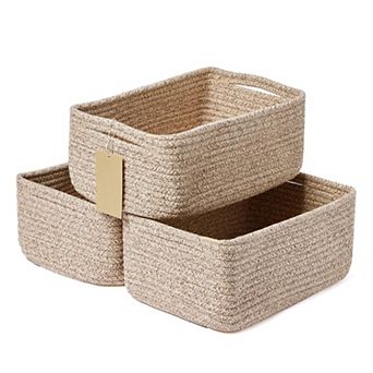 3 pc Small Woven Rope Storage Baskets Shelf Organizer Gift Basket