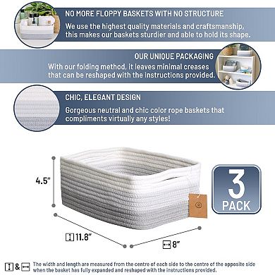 3PC Cotton Rope Storage Baskets Shelves Organizer