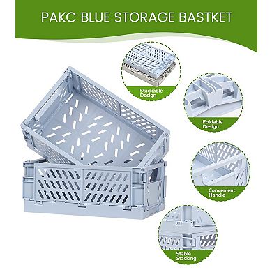 4Pack Plastic Storage Baskets Collapsible Crates Organizing Mini Bins