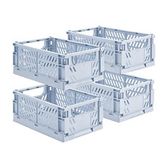4Pack Plastic Storage Baskets Collapsible Crates Organizing Mini Bins
