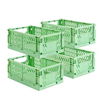 4Pack Plastic Storage Baskets Collapsible Crates Organizing Mini Bins