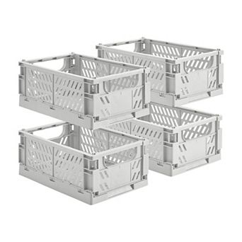 4Pack Plastic Storage Baskets Collapsible Crates Organizing Mini Bins