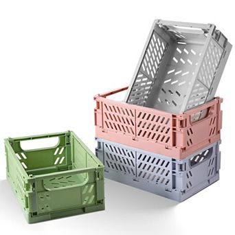 4Pack Plastic Storage Baskets Collapsible Crates Organizing Mini Bins