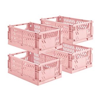 4Pack Plastic Storage Baskets Collapsible Crates Organizing Mini Bins