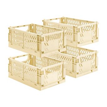 4Pack Plastic Storage Baskets Collapsible Crates Organizing Mini Bins