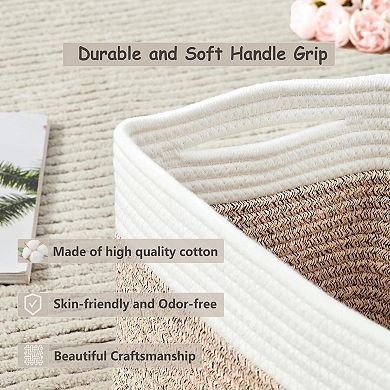 4 Pack Rope Basket Woven Rectangle Storage Bins Girl