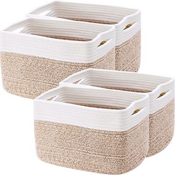 4 Pack Rope Basket Woven Rectangle Storage Bins Girl