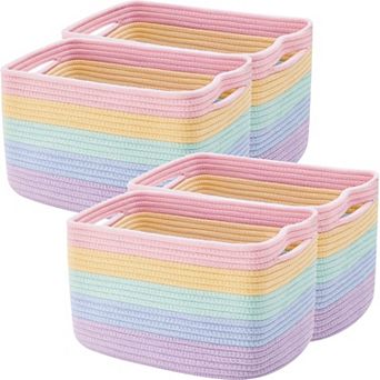 4 Pack Rope Basket Woven Rectangle Storage Bins Girl