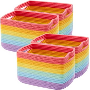 4 Pack Rope Basket Woven Rectangle Storage Bins Girl
