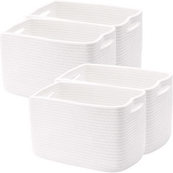 4 Pack Rope Basket Woven Rectangle Storage Bins Girl