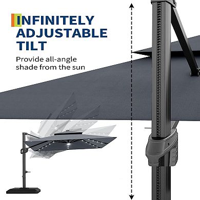 Tan 10 ft. Steel 2-Tier Square Patio Umbrella with Cross Base Offset Hanging 360 Degree Rotation