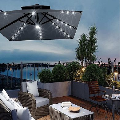 Tan 10 ft. Steel 2-Tier Square Patio Umbrella with Cross Base Offset Hanging 360 Degree Rotation