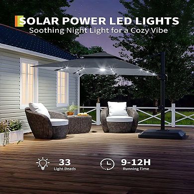 Tan 10 ft. Steel 2-Tier Square Patio Umbrella with Cross Base Offset Hanging 360 Degree Rotation