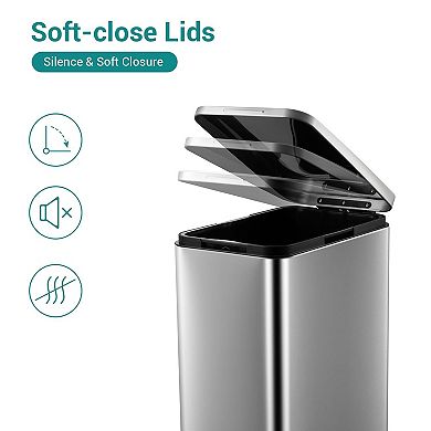 Slim Stainless Steel Kitchen Trash Can with Removable Inner Bucket Fingerprint