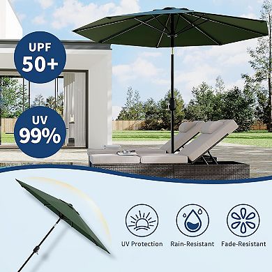 Portable 10FT Outdoor Table Umbrella with Crank Lift Push Button Tilt for Pool Deck Yard Garden