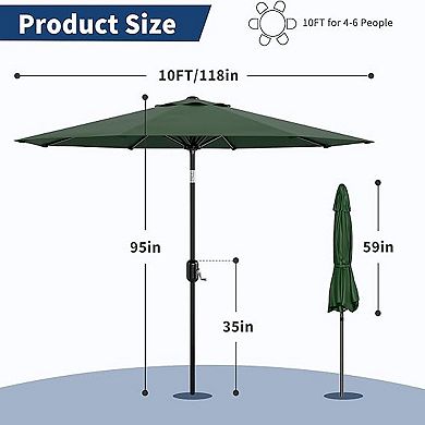 Portable 10FT Outdoor Table Umbrella with Crank Lift Push Button Tilt for Pool Deck Yard Garden