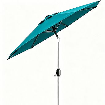 Portable 10FT Outdoor Table Umbrella with Crank Lift Push Button Tilt for Pool Deck Yard Garden