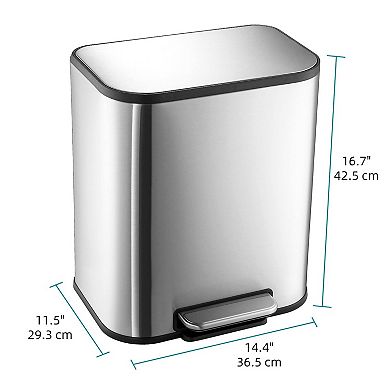 Tall Kitchen Garbage Can Hands-Free Stainless Steel Trash Can with Lid Soft Close Step
