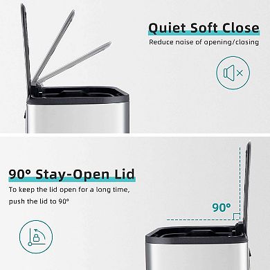 Tall Kitchen Garbage Can Hands-Free Stainless Steel Trash Can with Lid Soft Close Step