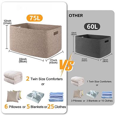 Large Woven Cotton Rope Storage Basket with Handle Gift Basket