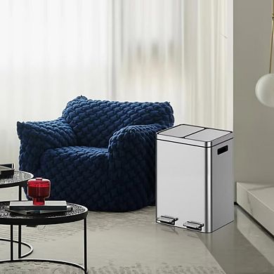 Stainless Steel Trash Can-3 Separate Bins with Removable Liners Soft - High Quality