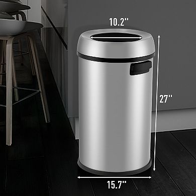Open Top Trash Can 65L/17Gal Commercial Grade Heavy Duty Brushed Stainless Steel