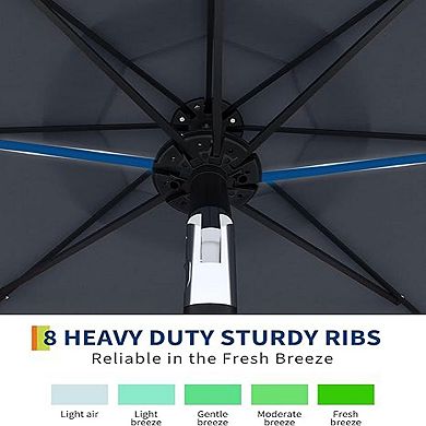 9Ft Outdoor Table Umbrella with 8 Ribs Crank Lift and Push Button Tilt ,Led