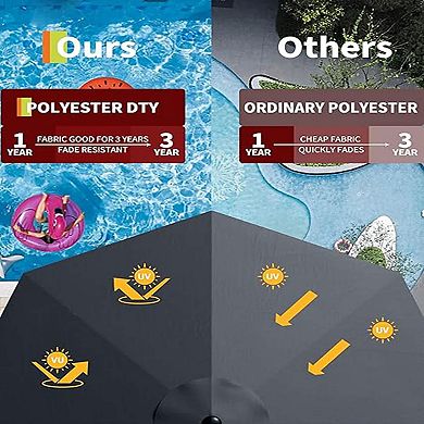 9Ft Outdoor Table Umbrella with 8 Ribs Crank Lift and Push Button Tilt ,Led