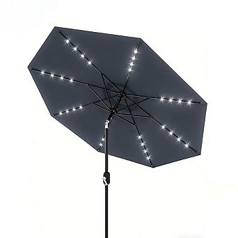9Ft Outdoor Table Umbrella with 8 Ribs Crank Lift and Push Button Tilt ,Led