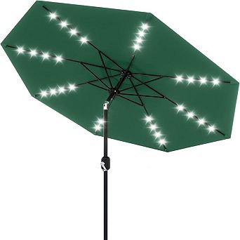 9Ft Outdoor Table Umbrella with 8 Ribs Crank Lift and Push Button Tilt ,Led