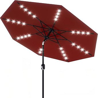 9Ft Outdoor Table Umbrella with 8 Ribs Crank Lift and Push Button Tilt ,Led
