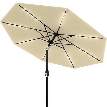 9Ft Outdoor Table Umbrella with 8 Ribs Crank Lift and Push Button Tilt ,Led