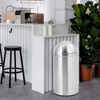 Trash Can Garbage Can with Push Lid Heavy Duty Stainless Steel Waste Bin