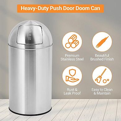 Trash Can Garbage Can with Push Lid Heavy Duty Stainless Steel Waste Bin