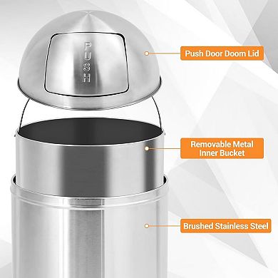 Trash Can Garbage Can with Push Lid Heavy Duty Stainless Steel Waste Bin