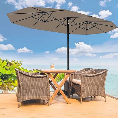 Double the Shade 15FT Double-Sided Rectangular Patio Umbrella with Base - High Quality