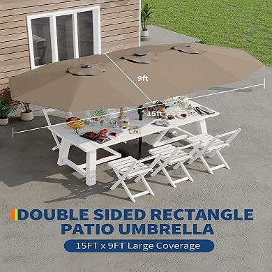 Double the Shade 15FT Double-Sided Rectangular Patio Umbrella with Base - High Quality